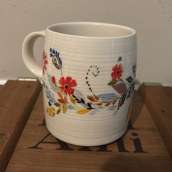 Anthropologie PETAL PALETTE MONOGRAM E 14oz Mug Cup Floral Starla M. Halfmann - Picture 2 of 4